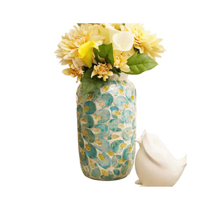 Vase à fleurs en nacre de luxe, fait main, mosaïque de coquillages, pour mariage et décoration intérieure - Product Image 5
