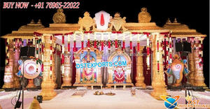Mandap de mariage en fibre au look boisé élégant, Mandap de mariage exclusif Maharani, Grande décoration de mandap de mariage nord-indien USA - Product Image 2