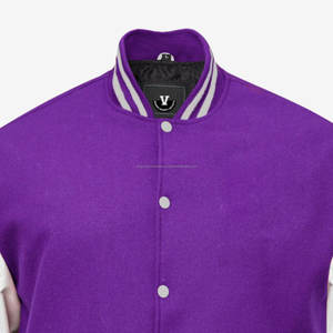 Meilleur corps en laine et manches en cuir de vachette véritable violet foncé et blanc Veste Letterman Varsity - Product Image 6