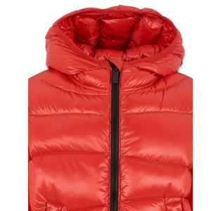 Blouson d'hiver rembourré à capuche rouge, fermeture éclair, coupe-vent, rembourrage en duvet, unisexe, décontracté, couleur unie, longueur courte, coupe standard - Product Image 2