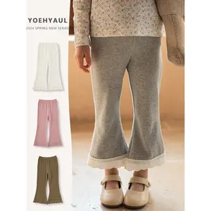 YOEHYAUL Lace Hem Flared Leggings Children's Trousers For Girls' Lining Knitted Kids Pants Girls Leggings 8 Years For Children