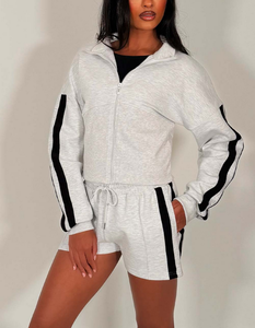 Women's Cotton/Poly Blank Full <b>Zip</b> Sweatshirt & Short Lounge Set OEM Design Pattern 320 Fleece Streetwear Jogging Tracksuit - Product Image 4
