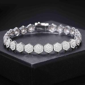 Pulsera de Diamantes Hexagonales de Plata 925 de Lujo para Mujer, con Microincrustaciones, Chapada en Rodio, Cadena de Eslabones, Joyería para Bodas - Product Image 1