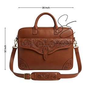 SEHRAINN Maletín de Cuero Genuino para Hombre, Diseño Floral Clásico, Bolsa para Portátil con Correa Ajustable, Bolsa de Mensajero Unisex para Negocios y Trabajo - Product Image 3
