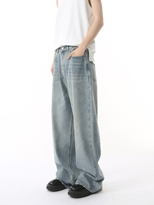 Pantalones Vaqueros de Cintura Alta y Pierna Ancha con Estampado de Puntos Brillantes, Corte Holgado, Algodón Lavado, Estilo Casual, Pantalones de Primavera para Hombre - Product Image 3