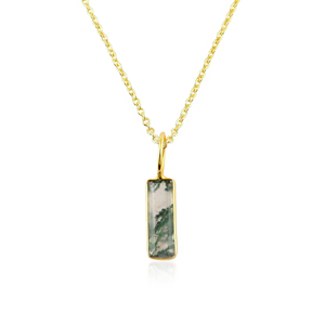 Collar minimalista de latón chapado en oro de 18k con piedra de ágata musgosa, engaste en bisel, joyería hecha a mano, regalo de cumpleaños, colgante único. - Product Image 1