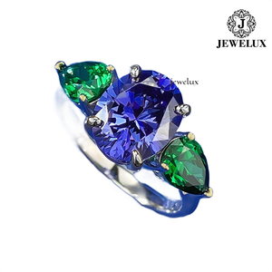 Anillo de cóctel para mujer Jewelux de alta calidad con circonita púrpura en el centro y piedras laterales de corte pera verde, engaste de garras, estilo de lujo - Product Image 3
