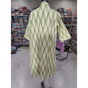 Chemisier décontracté pour femme en mélange de coton, col en V, motif géométrique vert, style kimono, respirant, haut d'été, tissé à la main, point ouvert, cadeau - Product Image 6