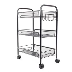 Carrello portaoggetti nero RT Exquisite a tre livelli staccabili con gancio e design a rete a nido d'ape per cucina, soggiorno e pulizie - Product Image 5