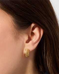 Wavy Solitaire <b>Hoop</b> <b>Earrings</b> Minimalist Chunky Classic Statement Wholesale 14k 18K <b>Solid</b> Gold Everyday Wear Fine Jewelry Huggies - Product Image 2