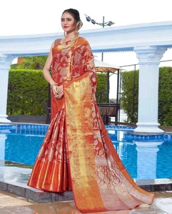 KV <b>Red</b> Woven Design Banarasi Art Silk <b>Saree</b> With Unstitched Blouse - Product Image 5