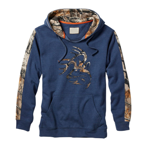 Sudadera con Capucha Azul Camuflaje para Hombre, Felpa, Corte Regular, Informal, para Otoño, con Diseño de Ciervo Aplicado - Product Image 1