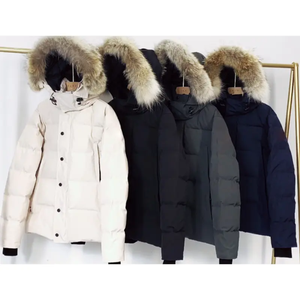 White <b>Hooded</b> Down Puffer Jacket With <b>Fur</b> Trim Stand Collar Windproof Casual Winter <b>Coat</b> Solid Color Thick Regular Fit - Product Image 6