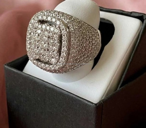 Luxury Women's <b>Cocktail</b> <b>Ring</b> 925 Sterling Silver Moissanite Round Brilliant Cut Pave Setting Geometric Design Party Jewelry - Product Image 2