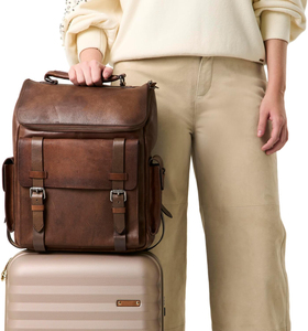 <b>Men</b> Genuine Leather Backpack 14 Inch Laptop <b>Bag</b> Vintage Business Travel School Rucksack <b>Work</b> Daypack - Product Image 5