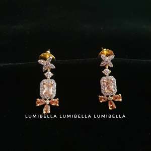 Golden Stone Floral Stud Earrings with Zircon Pearl & Diamond Accents - Product Image 3