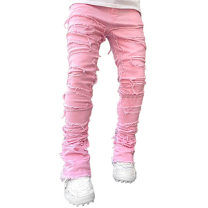 Jeans Rotos Desgastados Unisex, Corte Ajustado, Recto, Holgado, Estilo Urbano, Pantalones de Mezclilla Apilados, Lavado Vintage, Estilo Y2K, 100% Algodón - Product Image 5