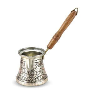 Handmade Hammered Copper Turkish Coffee <b>Pot</b> <b>Set</b> Authentic Engraved Honeycomb Motif Cezve Ibrik With Heat-Resistant Wooden Handle - Product Image 2