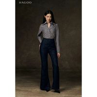 Q742 High-Waist Flare Jeans für Damen, Dunkelblaue Skinny-Fit Denim-Hose, Atmungsaktiv, Gewaschen, für Büro und Freizeit