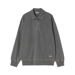 Polo de Manga Larga Teñido en Prenda de Primera Calidad, Corte Relajado, Jersey de Algodón, Logotipo Bordado Personalizado, Fabricante OEM ODM de Marca Privada - Product Image 1
