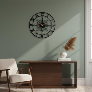 Oversized Large Metal Compass Wall <b>Clock</b>, Silent Modern Nautical Home Decor - Product Image 4