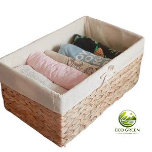 Woven Water Hyacinth <b>Basket</b> with Fabric Insert for Shelf Storage and Decoration - Product Image 1