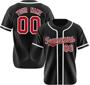 TOFEN SPORTS Camiseta de béisbol personalizada para hombre, color negro, rojo, número, nombre personalizado, logotipo del equipo, manga corta, cuello en V, botón - Product Image 1