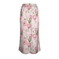 Jupe trapèze en mousseline florale pour femme, taille haute élastique, imprimé tulipes rose pâle, longueur ras du sol, élégante, en satin tissé