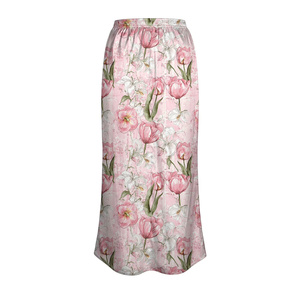Women's Floral Chiffon A-Line <b>Skirt</b> Elastic Waist Soft <b>Pink</b> Tulip Print Full-Length Spring Style Elegant Woven <b>Satin</b> All Seasons - Product Image 2
