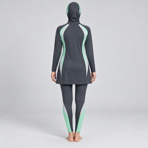 Ensemble Burkini Modeste 3 Pièces pour Femme, Couleur Unie, Couverture Complète, Manches Longues, Pantalon, Taille OEM, Protection UV, Plus Front - Product Image 3