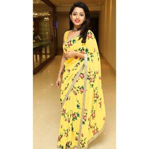 DESIGNER GEORGETTE IMPRESSION NUMÉRIQUE AVEC DENTELLE SAREE AVEC BLOUSE - Product Image 1