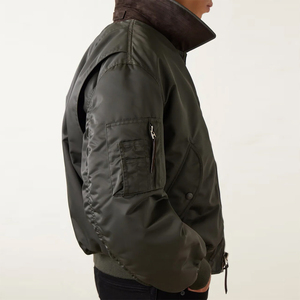 เสื้อแจ็คเก็ตซาตินบอมเบอร์แบบซิปสำหรับผู้ชาย แขนยาว ปกคอพับได้ เหมาะสำหรับฤดูหนาว สไตล์เบสบอล - Product Image 6