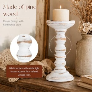 Porte-bougie en bois de pin rustique, finition blanc cassé, vente en gros - Product Image 2