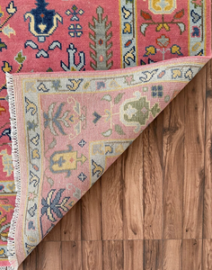 Alfombra Persa de Lana Anudada a Mano |   Alfombra Oriental con Diseño Floral Rosa, Decoración para el Hogar, 1 Pieza, Apta para Mascotas, Antideslizante - Product Image 5