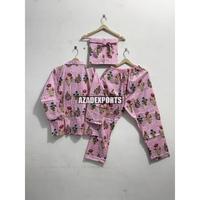 Ensemble de pyjama en coton imprimé floral rose pour femmes, manches trois-quarts, col en V, longueur intégrale, brodé, respirant, séchage rapide
