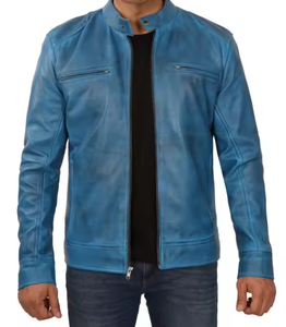 Veste d'hiver pour homme en cuir faite à la main, coupe ajustée, col montant, détail avant, avec design personnalisé style streetwear - Product Image 1