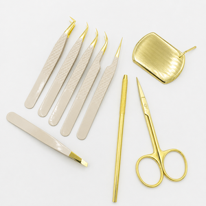 Juego de Pinzas para Pestañas de Acero Inoxidable Personalizadas con Puntas Inclinadas, 5 Pinzas, Tijeras y Espejo Facial (Duraderas y Ecológicas) - Product Image 2