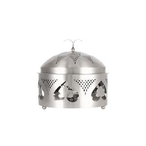 Wholesale Round Stainless Steel Chafing Dish Luxury Flat Matte <b>Black</b> Lid Gold Loop Handle Silver Rim Vertical Wavy Wire Frame - Product Image 5