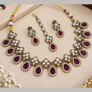Ensemble collier et boucles d'oreilles pour femme JeweleMarket, plaqué or, avec cristaux et strass, style ethnique, pour mariage, fiançailles, anniversaire, fête, cadeau - Product Image 3