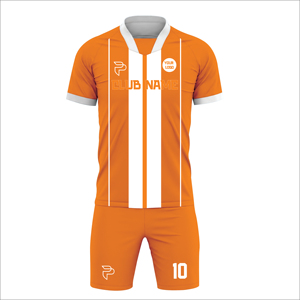 Ensemble de maillots de football rayés orange personnalisés pour hommes, manches courtes, polyester respirant, uniforme d'équipe avec numéro et nom du club - Product Image 2