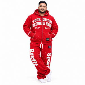 French Terry Tracksuit Zip <b>Hooded</b> Jacket Applique Letter Baggy Sweatpants Ribbed Cuffs Casual Sportswear unisex custom design - Product Image 3