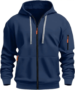 Sudadera con Capucha y Cierre para Hombre, Color Verde Oliva, Corte Regular, Estilo Casual, Color Sólido, Tela French Terry, Manga Larga, Diseño con Bolsillos, Otoño - Product Image 6