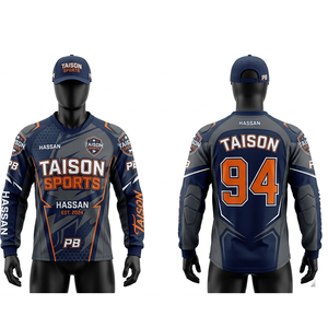 Camiseta de paintball premium de poliéster de malla de 180 GSM para hombre, transpirable, color melocotón, negro, con panel de camuflaje y logotipo sublimado. - Product Image 6