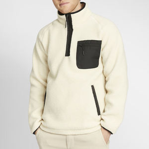 Men's Cream Fleece Pullover 1/4 Zip Sweater With Black Contrast Pocket Autumn Wear - Product Image 1