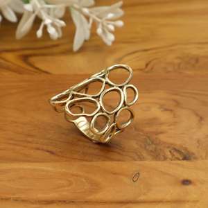 Gold Bubble <b>Ring</b> <b>Statement</b> Cocktail Lattice Open Work Bold Geometric Gift for Her, Bohemian Artisan <b>Ring</b> - Product Image 2
