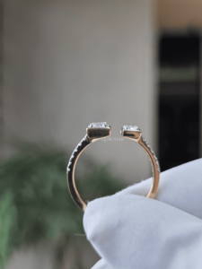 Bague de fiançailles classique ouverte en diamant de laboratoire rond 0,50 CT, double sertissage pavé en or, ajustable, bijoux de mode pour femme - Product Image 2
