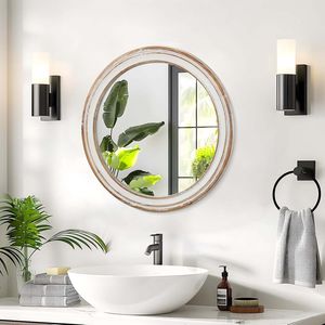 Specchio decorativo con bordo bianco da 23.62 pollici per casa ufficio soggiorno cucina-specchietti da bagno in legno per fattoria - Product Image 4