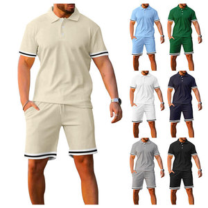 ชุดเซ็ตเสื้อผ้าผู้ชายสำหรับฤดูร้อน ชุด 2 ชิ้น เสื้อแขนสั้นและกางเกงขาสั้น ชุดโปโลและกางเกงขาสั้นสำหรับผู้ชาย สวมใส่สบาย น้ำหนักเบา - Product Image 1