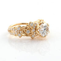 Vintage Vergoldeter Blumencluster-Ring für Damen mit Rundem Brillantschliff-Zirkonia-Stein Verlobungsschmuck