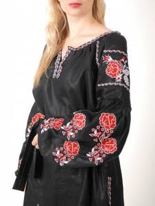 Robe longue maxi ceinturée de qualité supérieure en coton tissé 100 %, à manches courtes, longueur cheville, taille naturelle, pour femme - Product Image 3